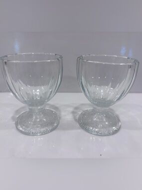 Vintage Clear Pressed Glass Egg Cups Pair Fluted Paneled Design Footed Holders